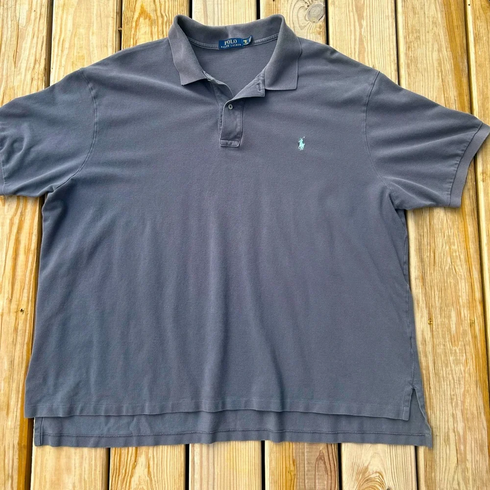 Polo Ralph Lauren Shirt Mens 4XB‎ Gray Polo Faded Wash Cotton Knit Short Sleeve